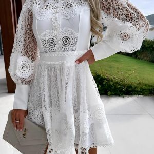 Lace Long Sleeve Elegant Mini Dress