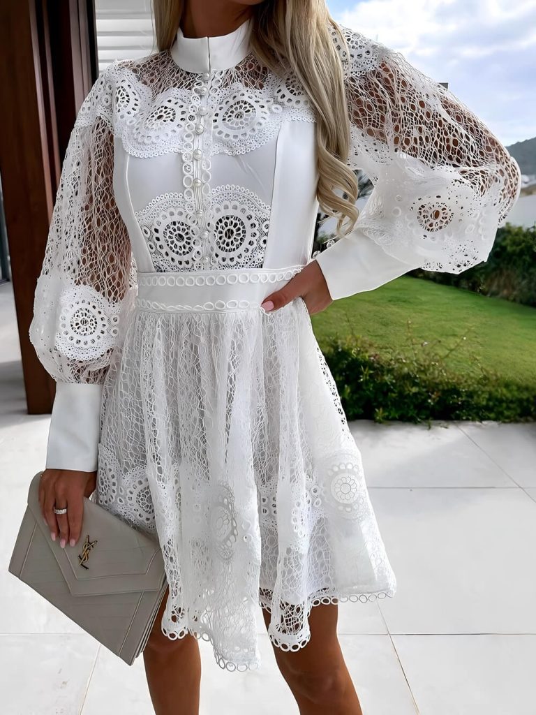 Lace Long Sleeve Elegant Mini Dress