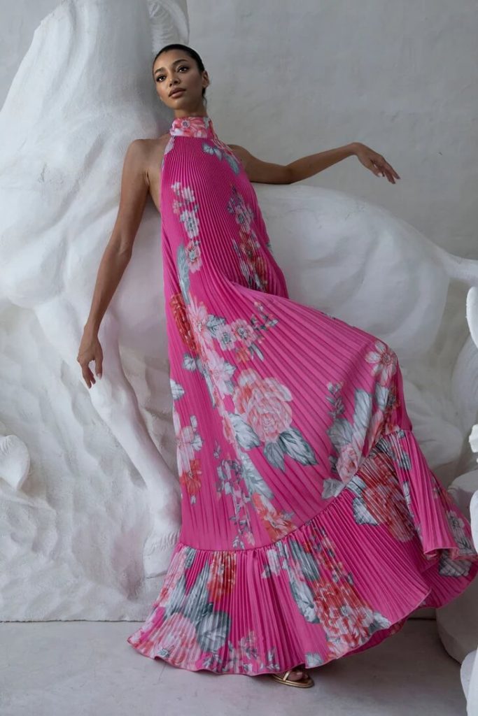 Printed Floral Backless Maxi Dress