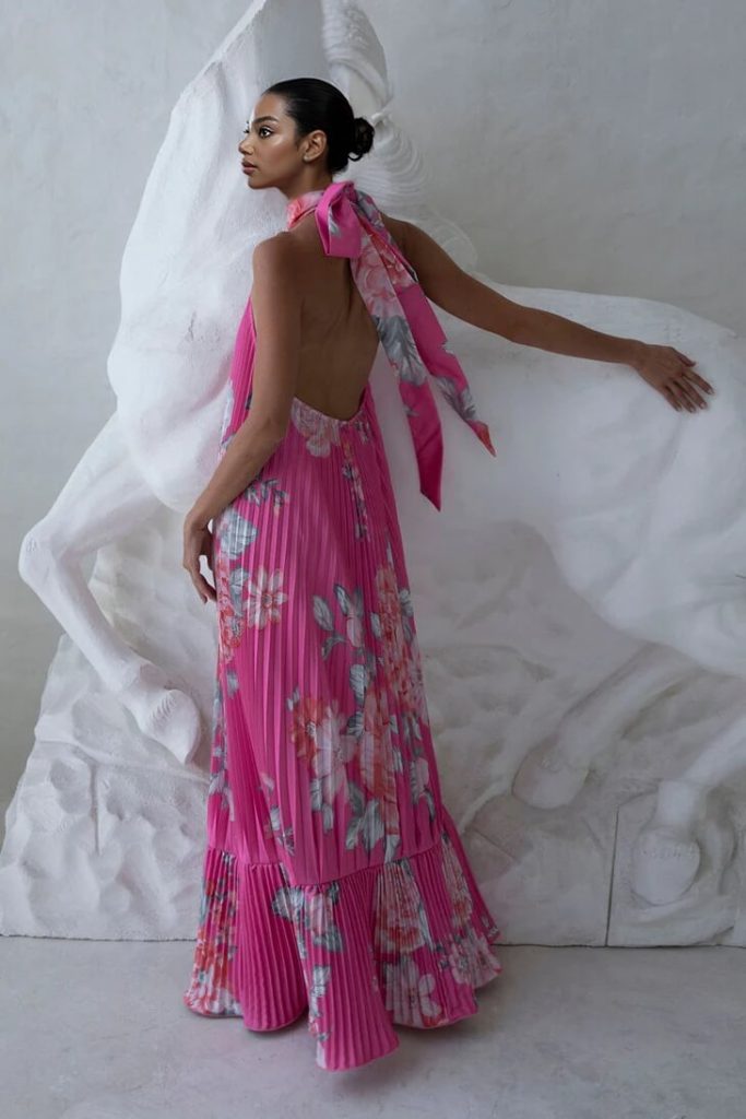 Printed Floral Backless Maxi Dress