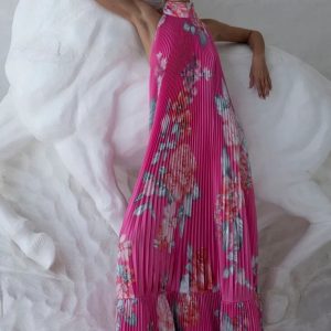 Printed Floral Backless Maxi Dress