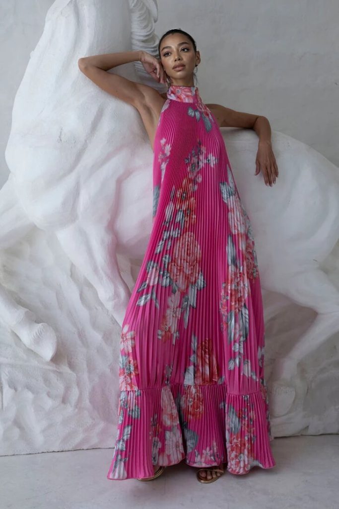 Printed Floral Backless Maxi Dress