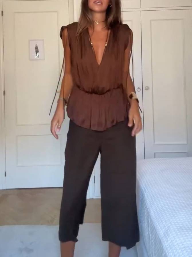 V-Neck Sleeveless Two-Piece Set