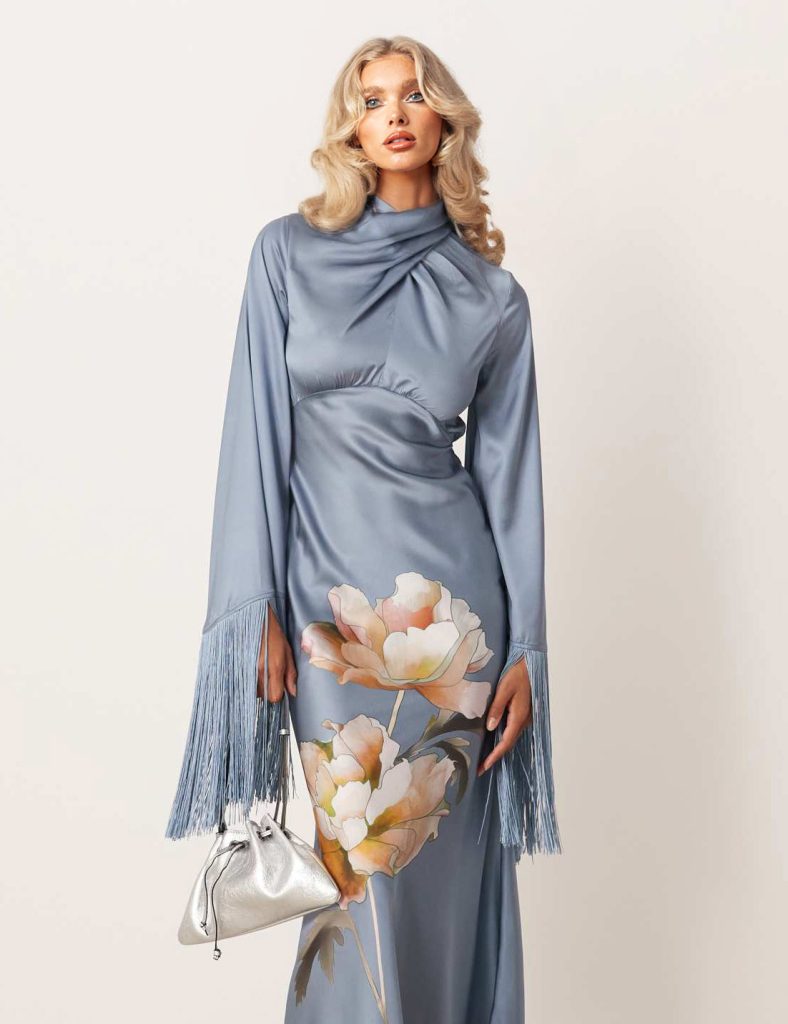 Printed Satin Elegant Maxi Dress