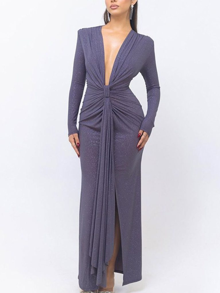 V-Neck Slit Elegant Maxi Dress