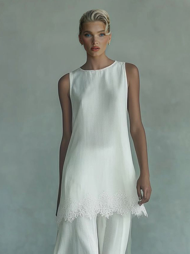 Lace Sleeveless Elegant Two-Piece Set