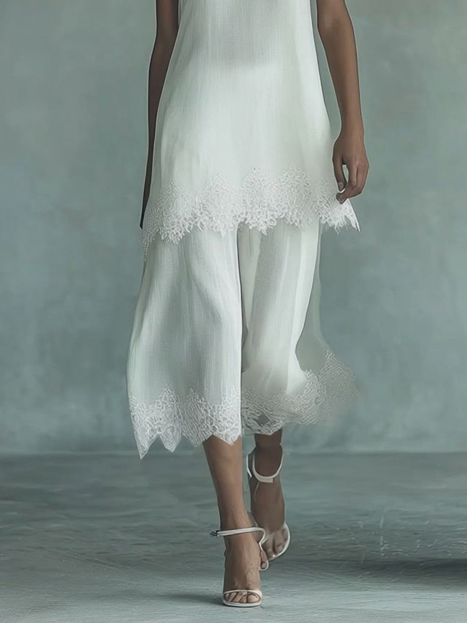 Lace Sleeveless Elegant Two-Piece Set