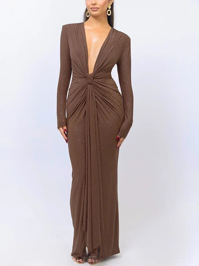 V-Neck Slit Elegant Maxi Dress