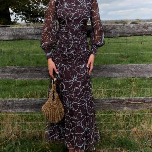 Printed Ruched Backless Maxi Dress